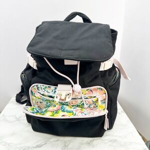 Vera Bradley Lana Condor Black Canvas Floral Lining Utility Backpack Preppy